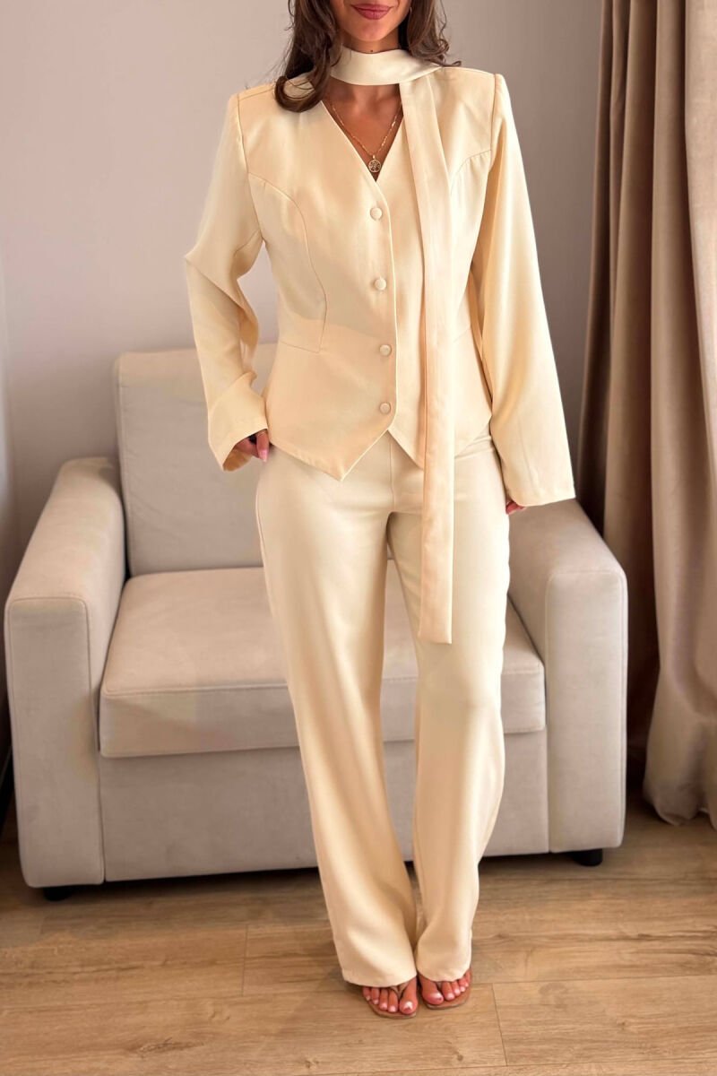 ONE COLOR COLLAR DETAIL JACKET + TROUSERS WOMAN SET CREAM/KREM - 4