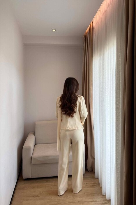 ONE COLOR COLLAR DETAIL JACKET + TROUSERS WOMAN SET CREAM/KREM - 5