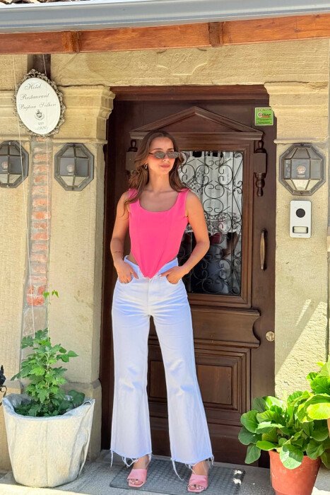 ONE COLOR CORSET WOMAN TANK TOP PINK/ROZE - KLAUDIO FASHION
