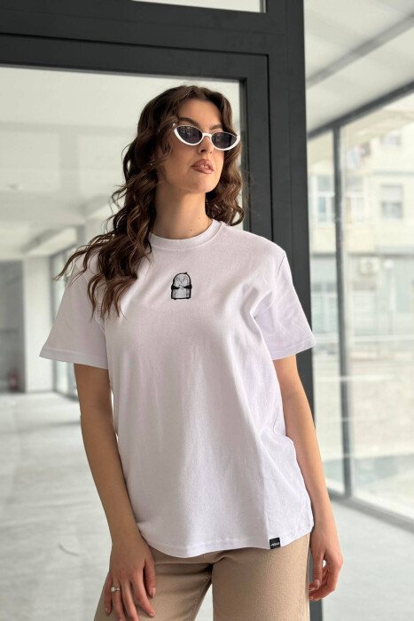 ONE COLOR COTTON BIRD WOMAN T-SHIRT WHITE-E BARDHE - KLAUDIO FASHION
