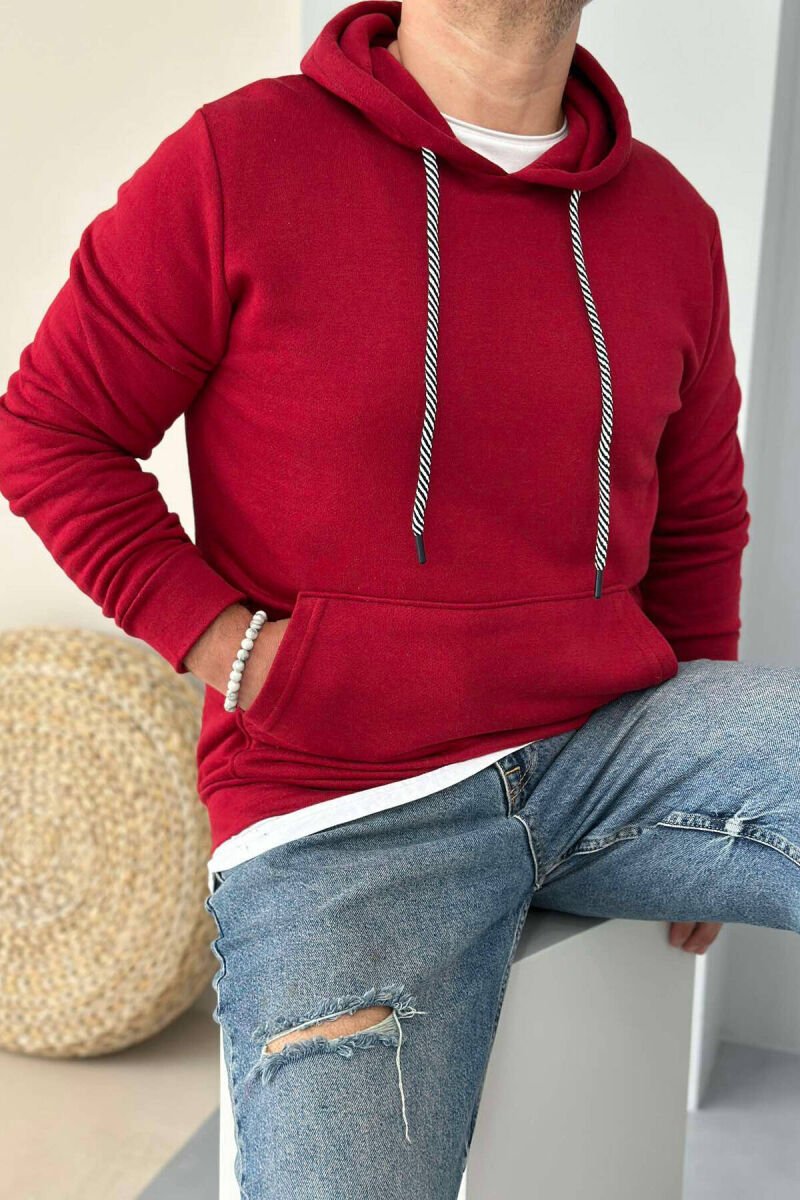 ONE COLOR COTTON HOOD MEN HOODIES BURGUNDY/VISHNJE - 1