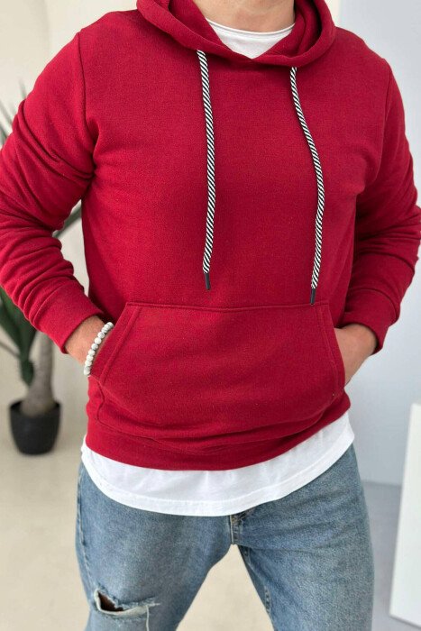 ONE COLOR COTTON HOOD MEN HOODIES BURGUNDY/VISHNJE - 2