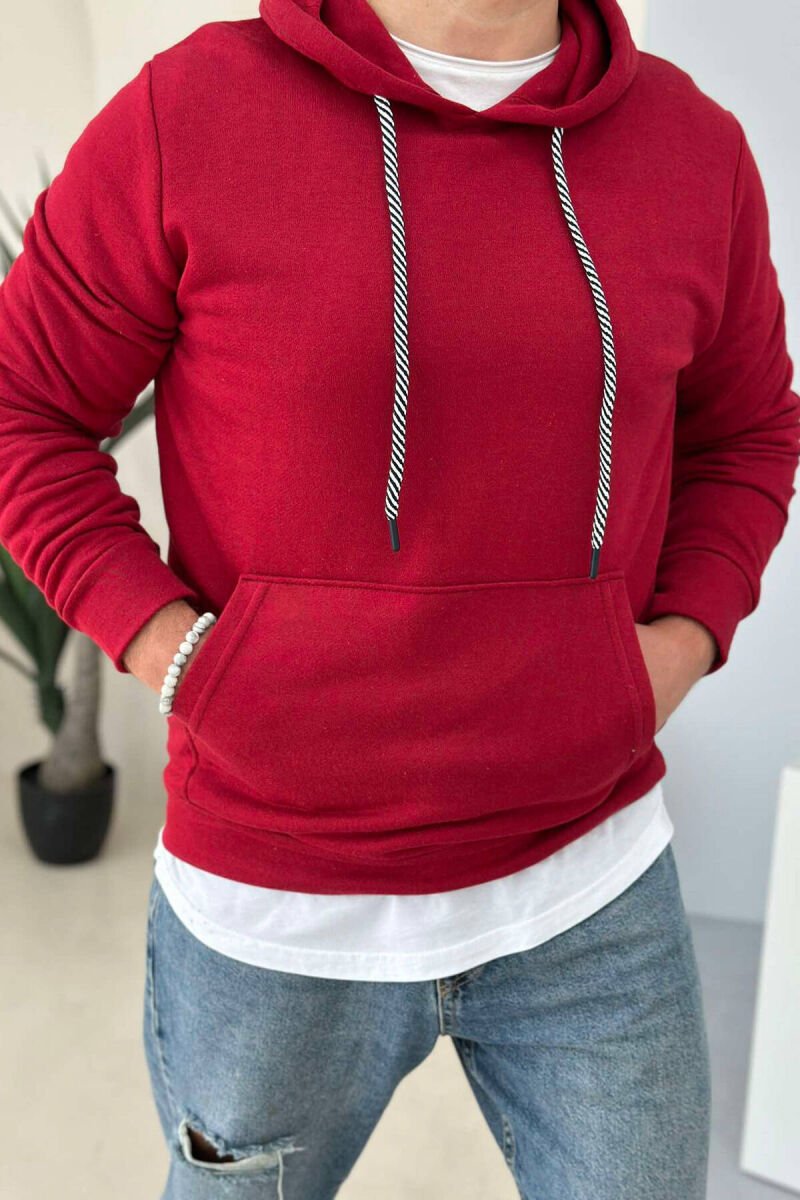 ONE COLOR COTTON HOOD MEN HOODIES BURGUNDY/VISHNJE - 2