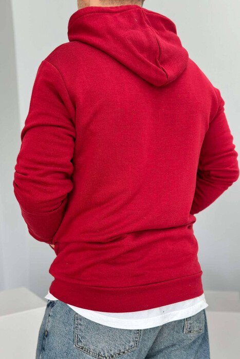 ONE COLOR COTTON HOOD MEN HOODIES BURGUNDY/VISHNJE - 4