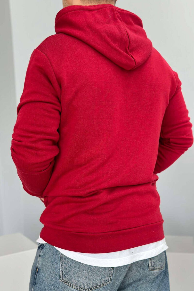 ONE COLOR COTTON HOOD MEN HOODIES BURGUNDY/VISHNJE - 4