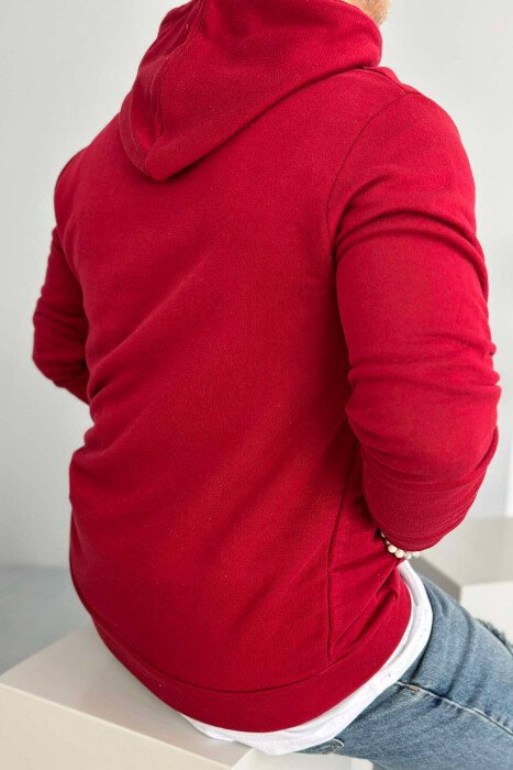 ONE COLOR COTTON HOOD MEN HOODIES BURGUNDY/VISHNJE - 5