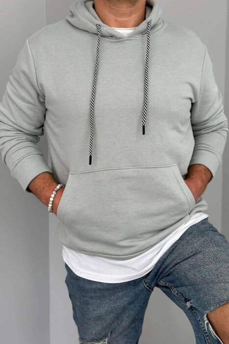 ONE COLOR COTTON HOOD MEN HOODIES MINT/MENTE - KLAUDIO FASHION