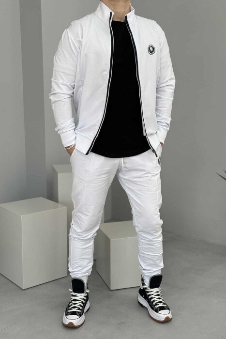 ONE COLOR COTTON JACKET+JOGGERS MEN SET WHITE-E BARDHE - KLAUDIO FASHION