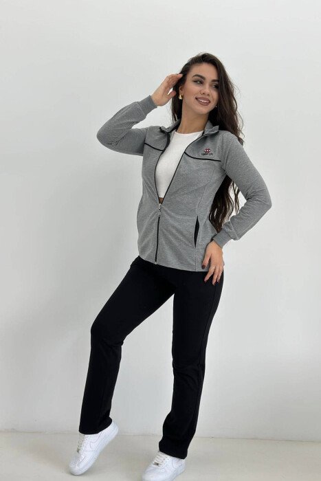 ONE COLOR COTTON JACKET+SWEATPANTS WOMEN SET GREY/GRI - KLAUDIO FASHION