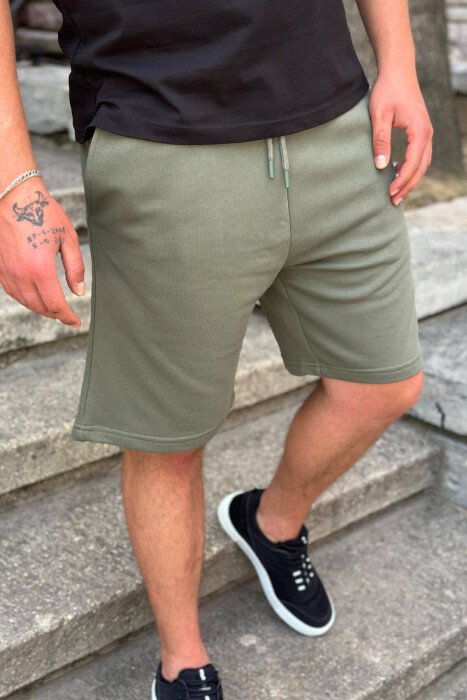 ONE COLOR COTTON MEN SHORT SWEATPANTS GREEN/JESHILE - 1