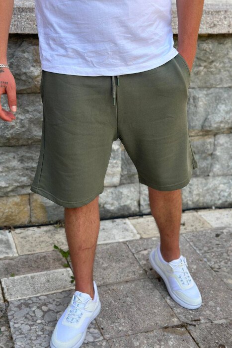 ONE COLOR COTTON MEN SHORT SWEATPANTS GREEN/JESHILE - 1