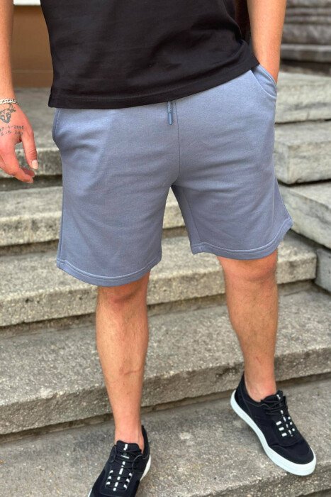 ONE COLOR COTTON MEN SHORT SWEATPANTS LIGHTBLUE/BZ - 1
