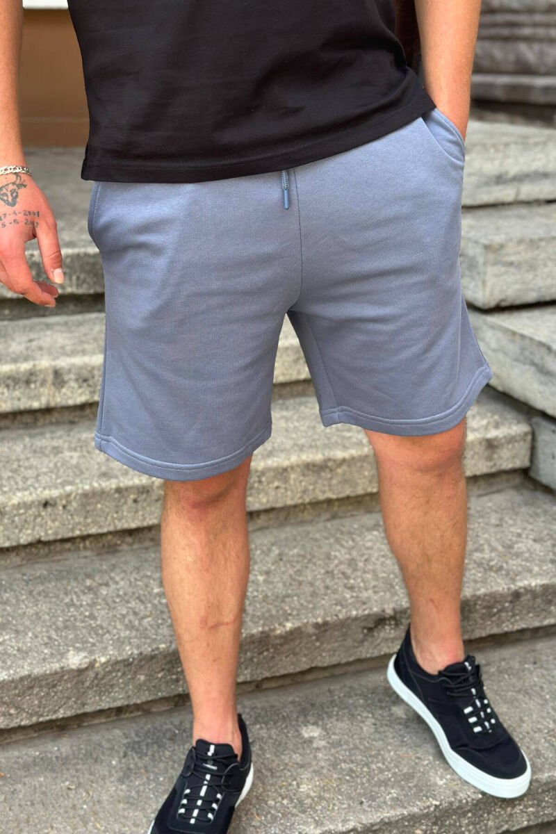 ONE COLOR COTTON MEN SHORT SWEATPANTS LIGHTBLUE/BZ - 1