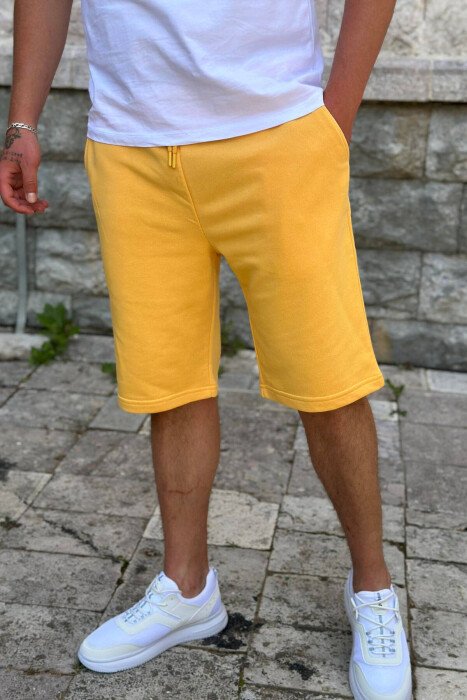 ONE COLOR COTTON MEN SHORT SWEATPANTS YELLOW/E VERDHE - 1