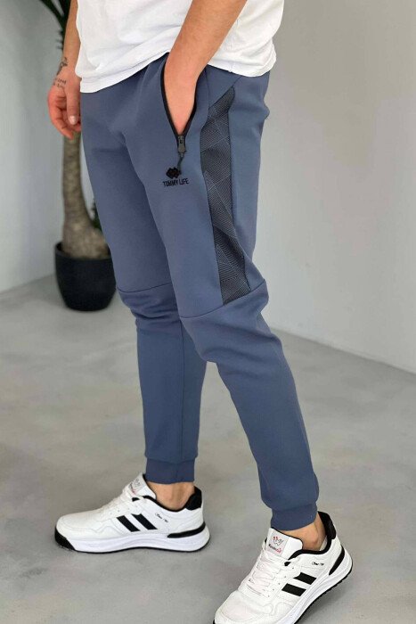 ONE COLOR COTTON MEN SWEATPANTS BLUE/BLU - KLAUDIO FASHION
