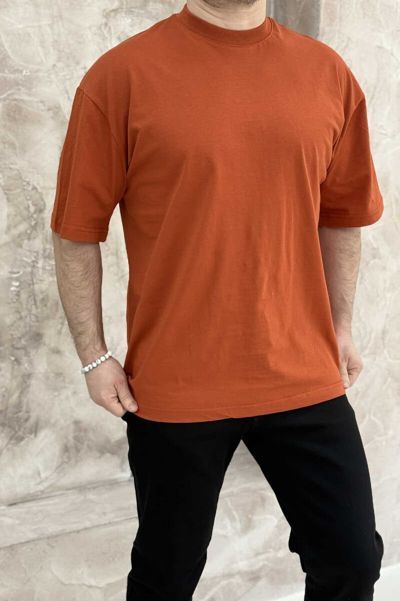 ONE COLOR COTTON MEN T-SHIRT BRICK/TULLE - 1