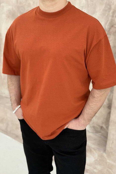 ONE COLOR COTTON MEN T-SHIRT BRICK/TULLE - 2