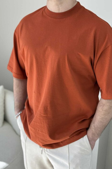 ONE COLOR COTTON MEN T-SHIRT BRICK/TULLE - 5