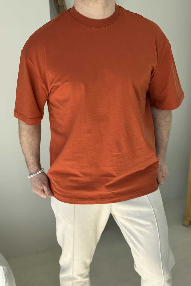 ONE COLOR COTTON MEN T-SHIRT BRICK/TULLE - 7