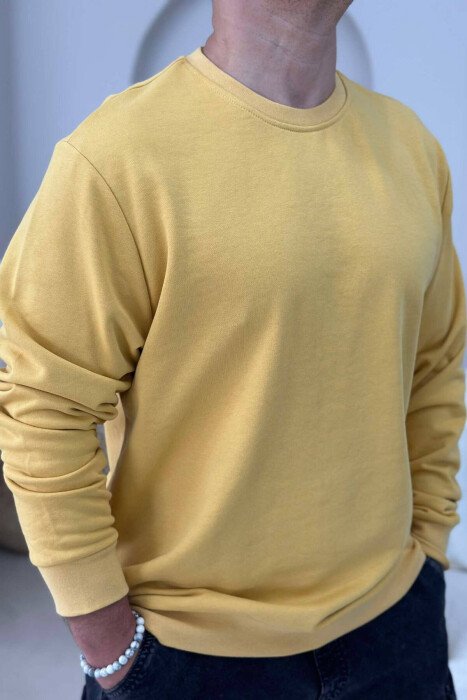 ONE COLOR COTTON SIMPLE MEN SWEATSHIRT YELLOW/E VERDHE - KLAUDIO FASHION