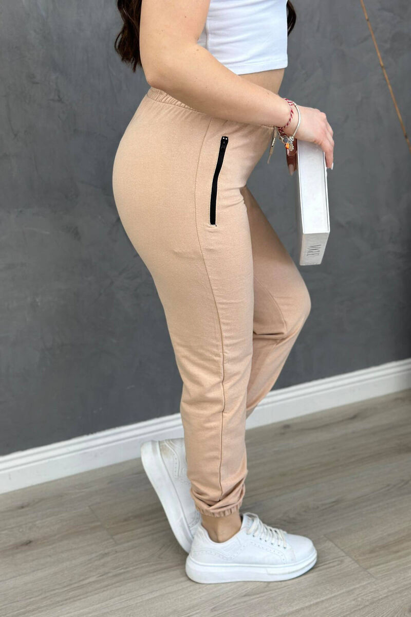 ONE COLOR COTTON WOMAN SWEATPANTS BEIGE/BEZHE - 2