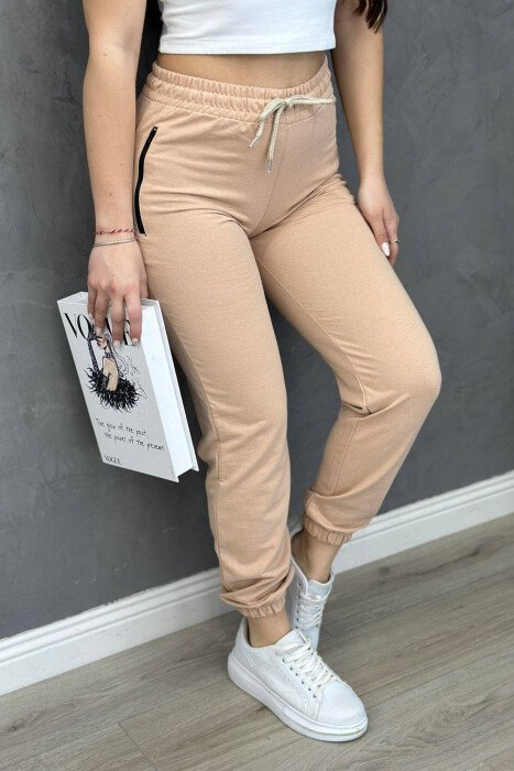 ONE COLOR COTTON WOMAN SWEATPANTS BEIGE/BEZHE - 1