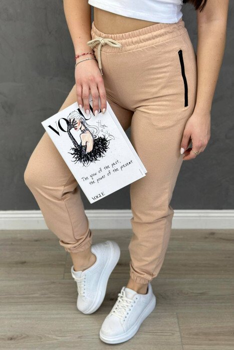 ONE COLOR COTTON WOMAN SWEATPANTS BEIGE/BEZHE - 3