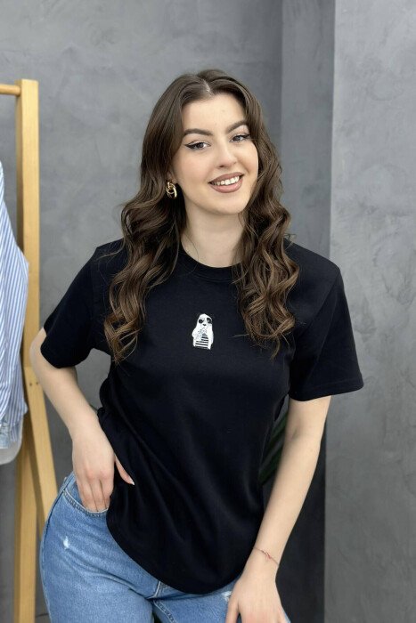 ONE COLOR COTTON WOMAN T-SHIRT BLACK/ E ZEZE - KLAUDIO FASHION