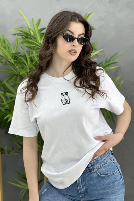 ONE COLOR COTTON WOMAN T-SHIRT WHITE-E BARDHE - KLAUDIO FASHION