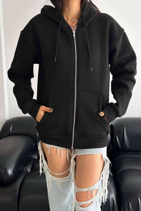 ONE COLOR COTTON WOMEN JACKET BLACK/ E ZEZE - 6