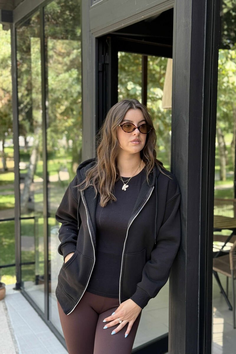 ONE COLOR COTTON WOMEN JACKET BLACK/ E ZEZE - 1