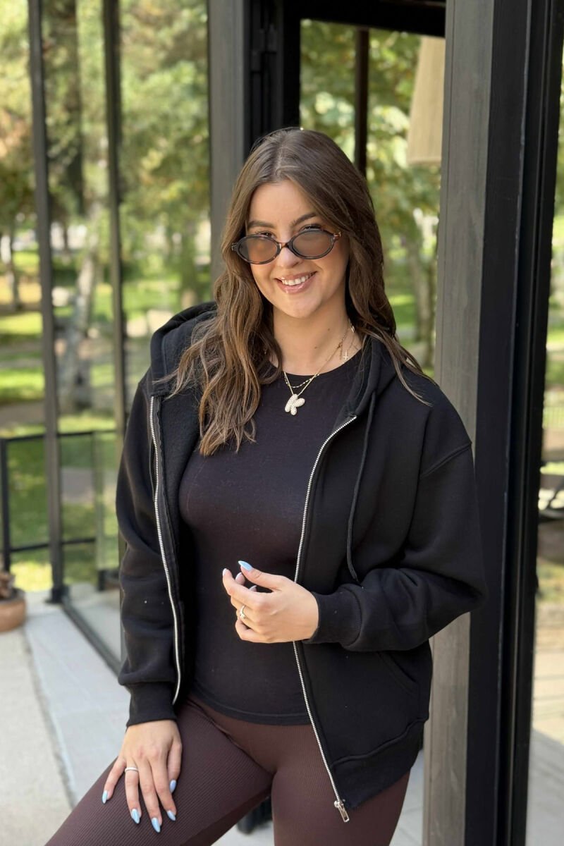 ONE COLOR COTTON WOMEN JACKET BLACK/ E ZEZE - 2