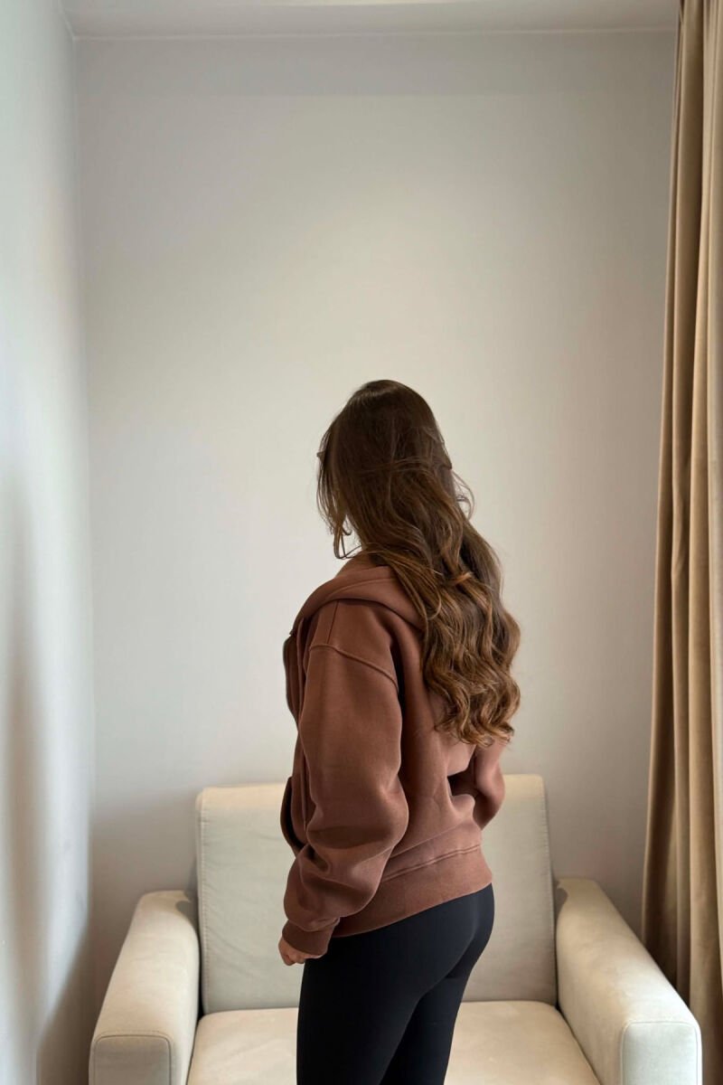 ONE COLOR COTTON WOMEN JACKET BROWN/KAFE - 3