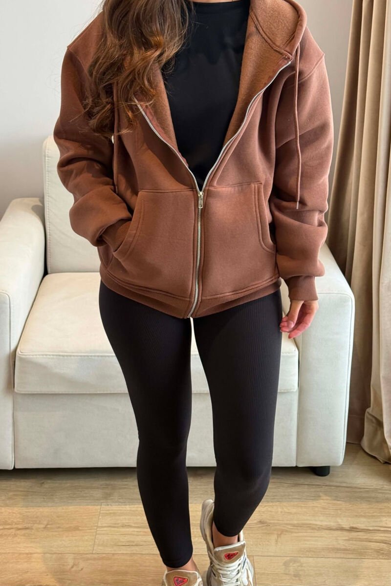 ONE COLOR COTTON WOMEN JACKET BROWN/KAFE - 4