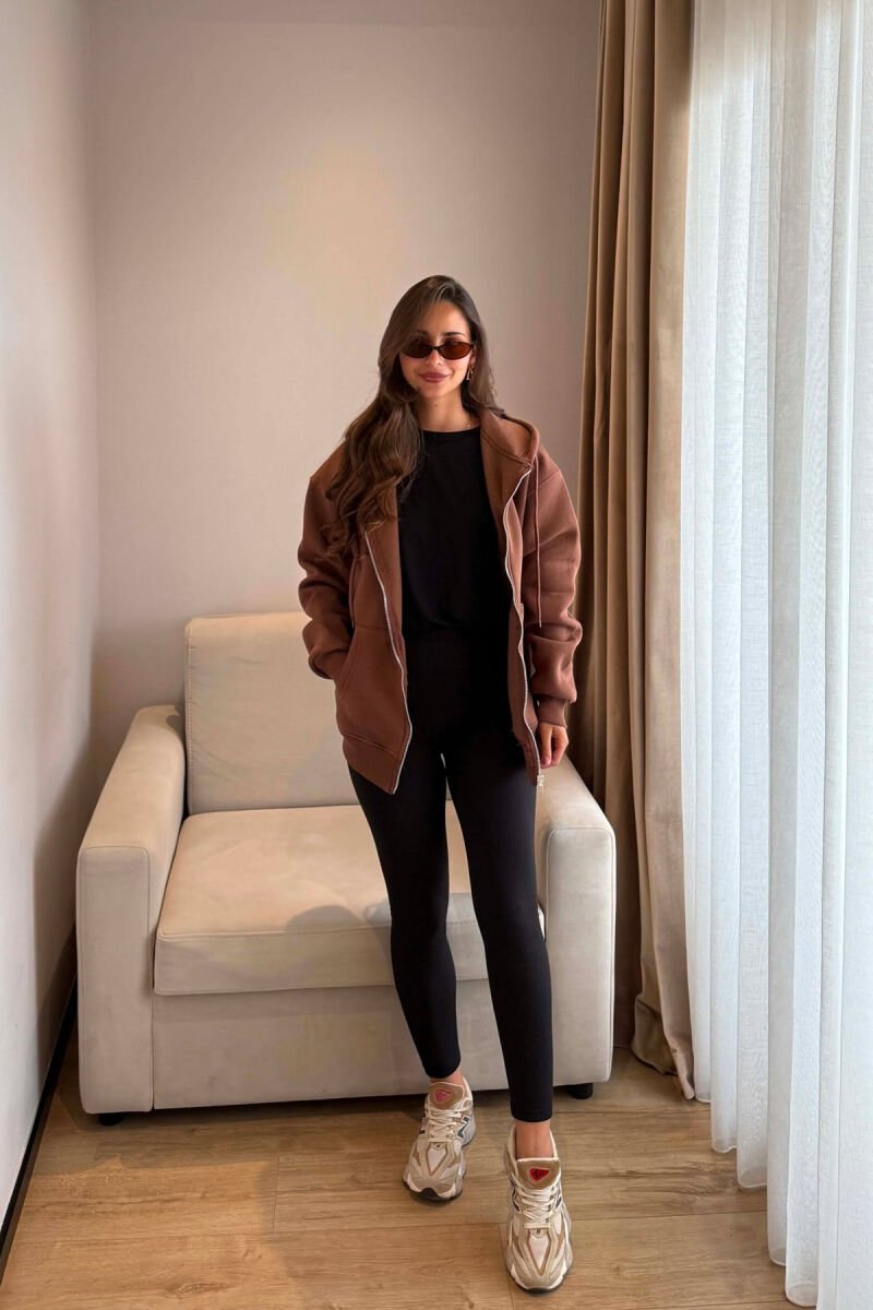 ONE COLOR COTTON WOMEN JACKET BROWN/KAFE - 5