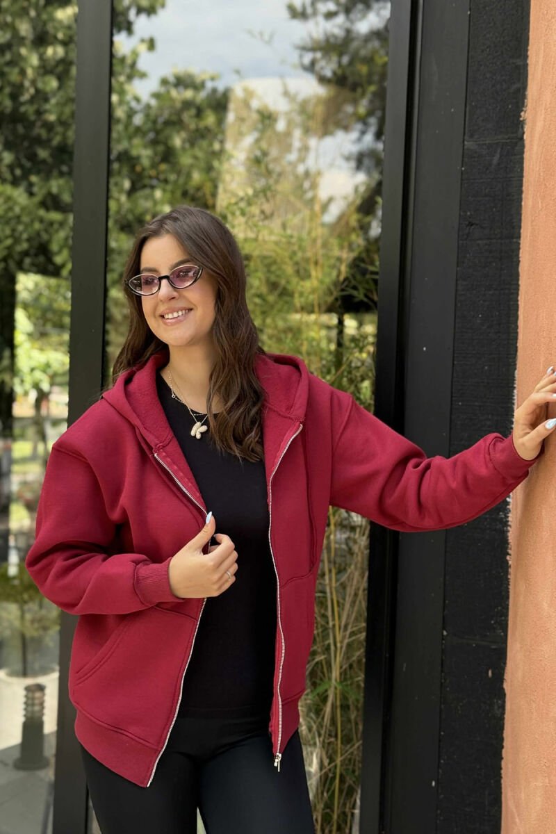 ONE COLOR COTTON WOMEN JACKET BURGUNDY/VISHNJE - 3
