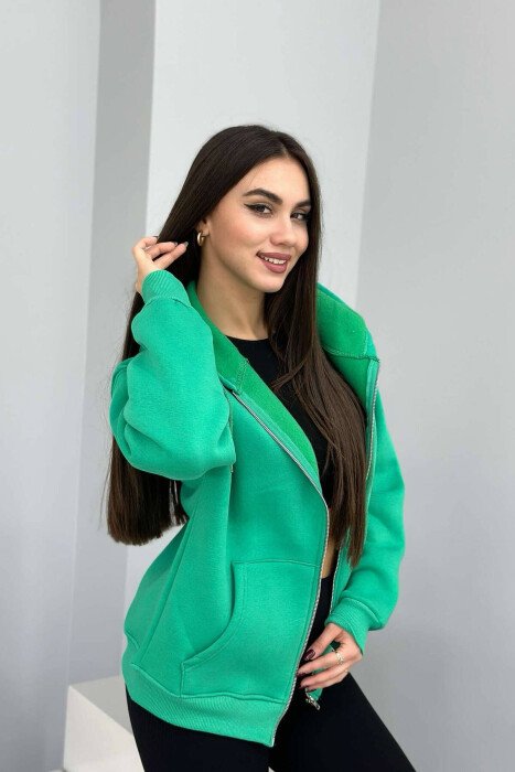 XHAKETË PAMBUKU NJË NGJYRËSHE PËR FEMRA NË NGJYRËN JESHILE TË ERRËT - KLAUDIO FASHION