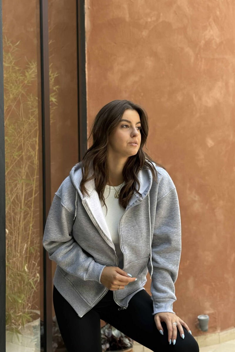 ONE COLOR COTTON WOMEN JACKET GREY/GRI - 3