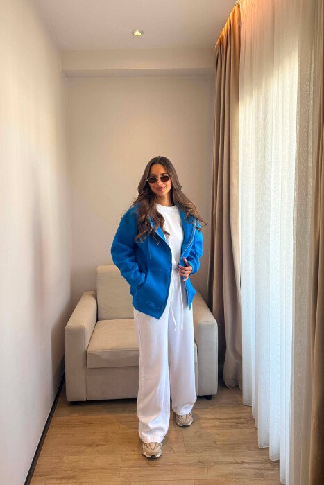 ONE COLOR COTTON WOMEN JACKET LIGHTBLUE/BZ - KLAUDIO FASHION