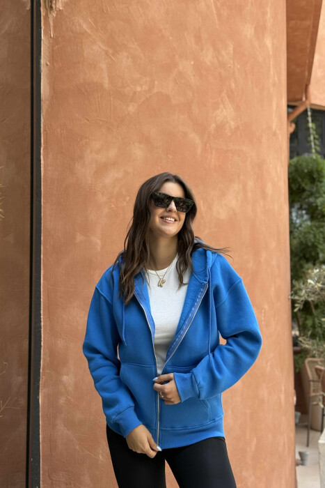 ONE COLOR COTTON WOMEN JACKET LIGHTBLUE/BZ 