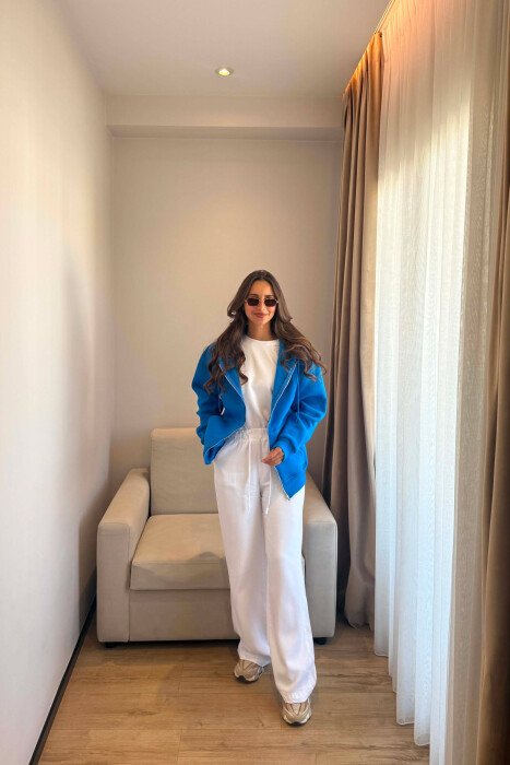 ONE COLOR COTTON WOMEN JACKET LIGHTBLUE/BZ - 2