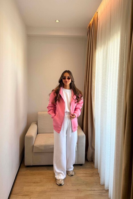 ONE COLOR COTTON WOMEN JACKET PINK/ROZE - KLAUDIO FASHION