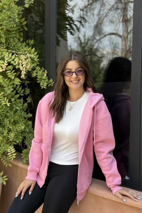 ONE COLOR COTTON WOMEN JACKET PINK/ROZE 