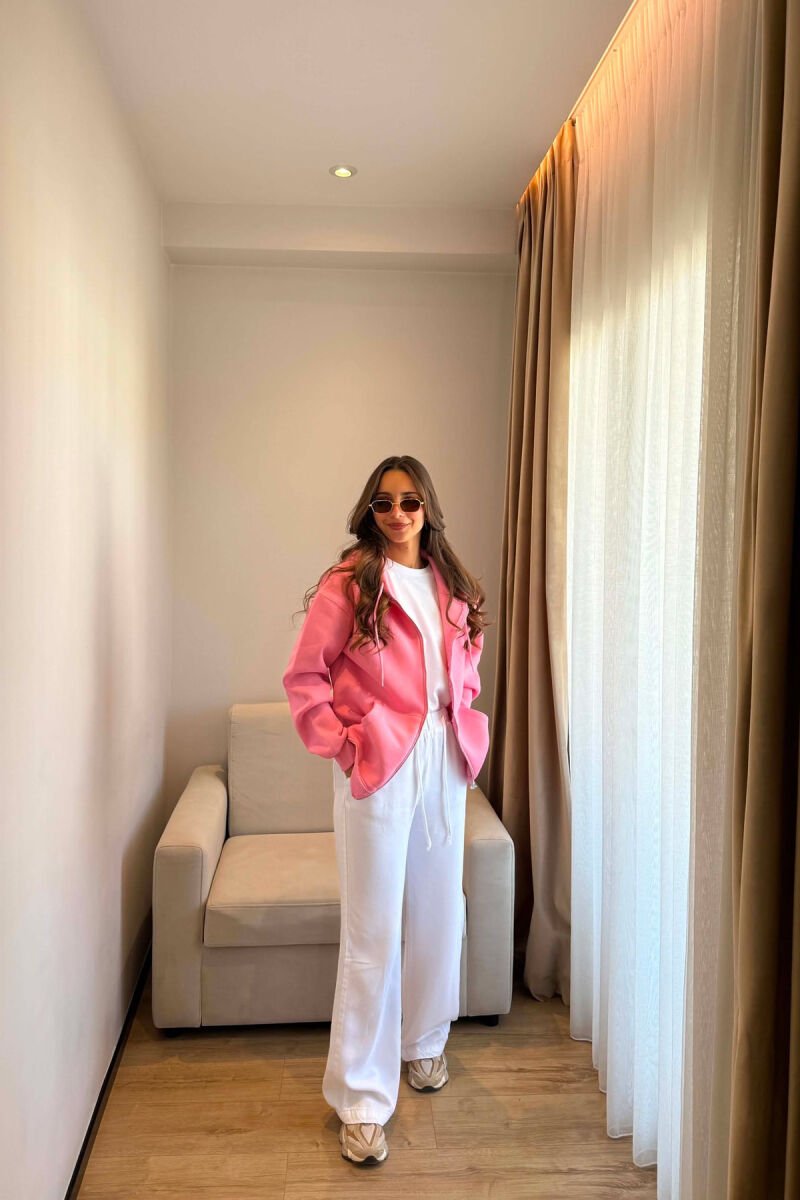 ONE COLOR COTTON WOMEN JACKET PINK/ROZE - 3