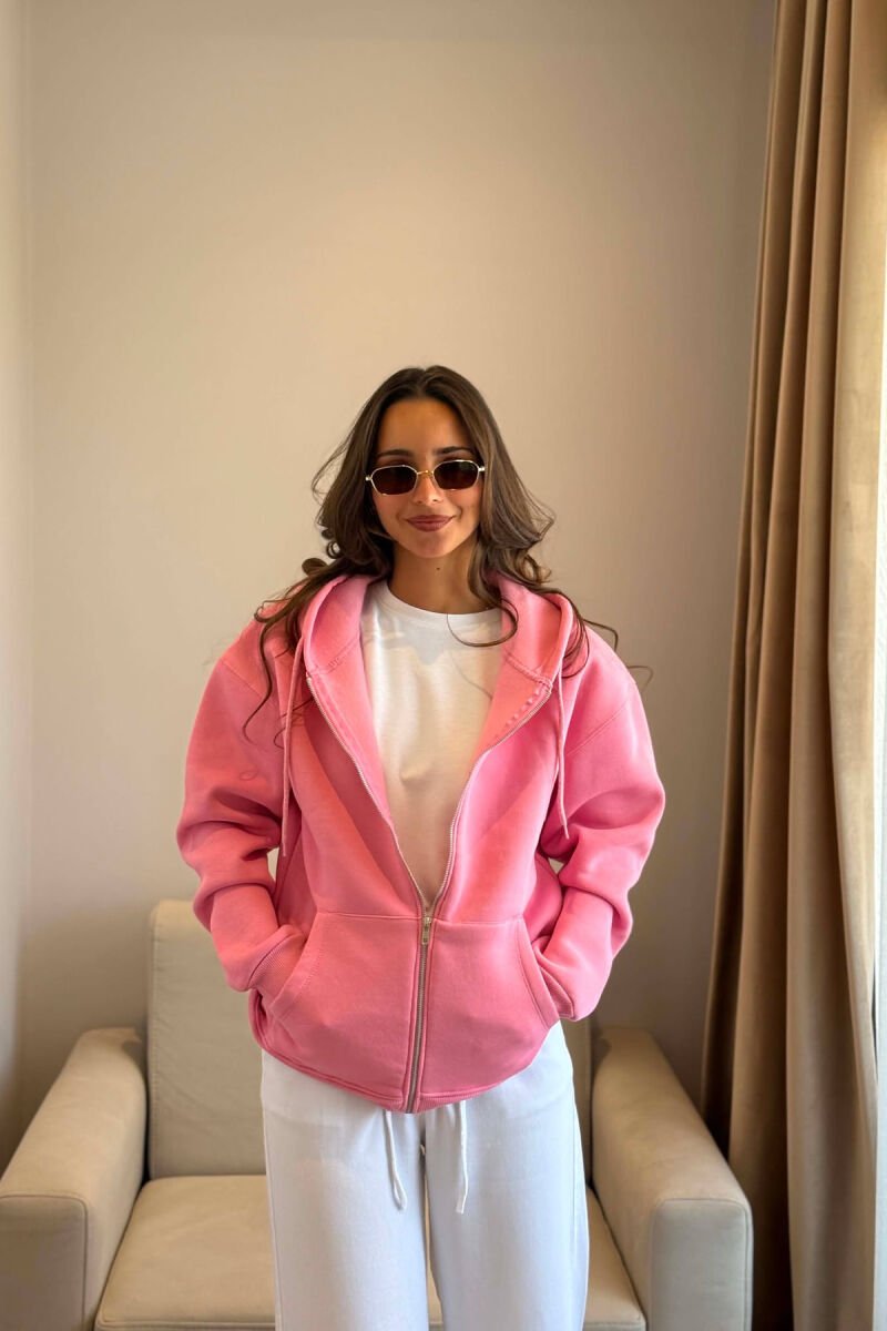 ONE COLOR COTTON WOMEN JACKET PINK/ROZE - 4