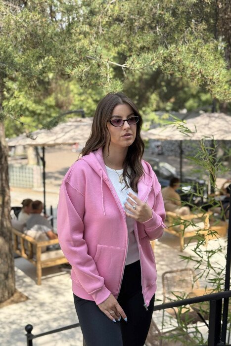 ONE COLOR COTTON WOMEN JACKET PINK/ROZE - 2