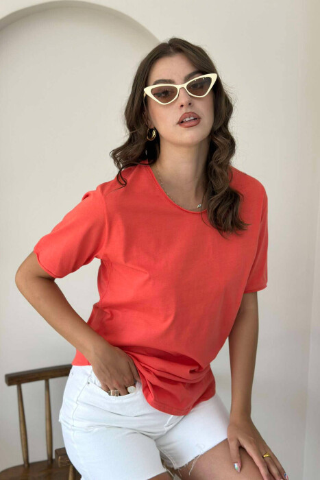 ONE COLOR COTTON WOMEN T-SHIRT ORANGE/PORTOKALLI - 2