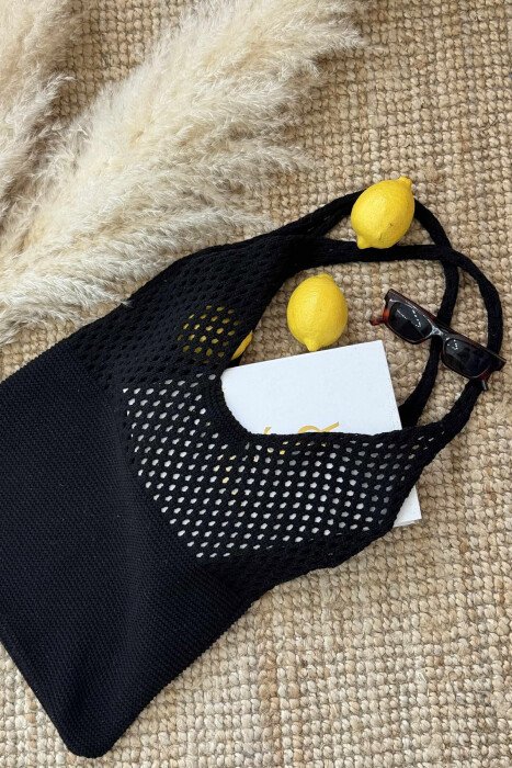 ONE COLOR CROCHET BEACH WOMEN BAG BLACK/ E ZEZE 