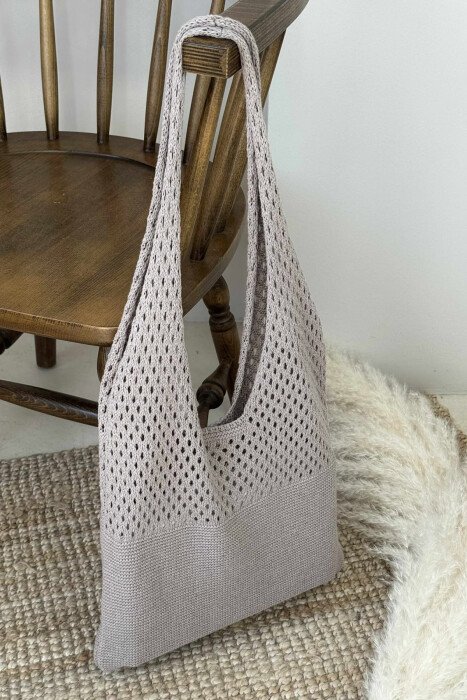 ONE COLOR CROCHET BEACH WOMEN BAG LIGHT BROWN/KAZB - 4