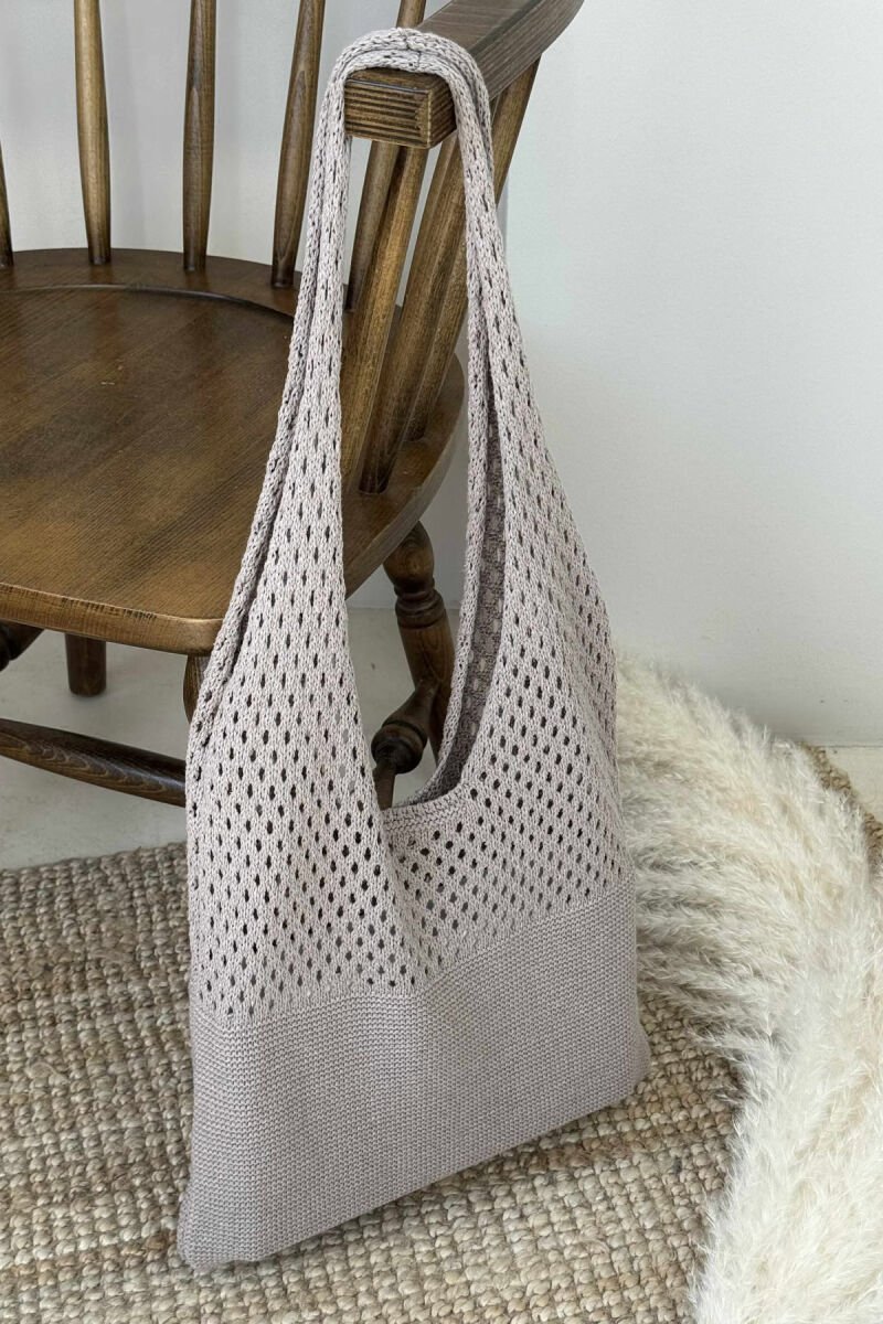 ONE COLOR CROCHET BEACH WOMEN BAG LIGHT BROWN/KAZB - 4
